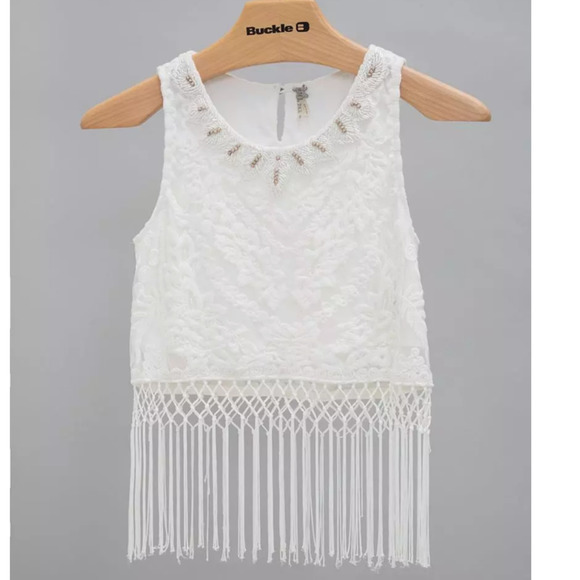 BKE Tops - BKE White Crochet Lace Fringe Sleeveless Blouse Size Medium